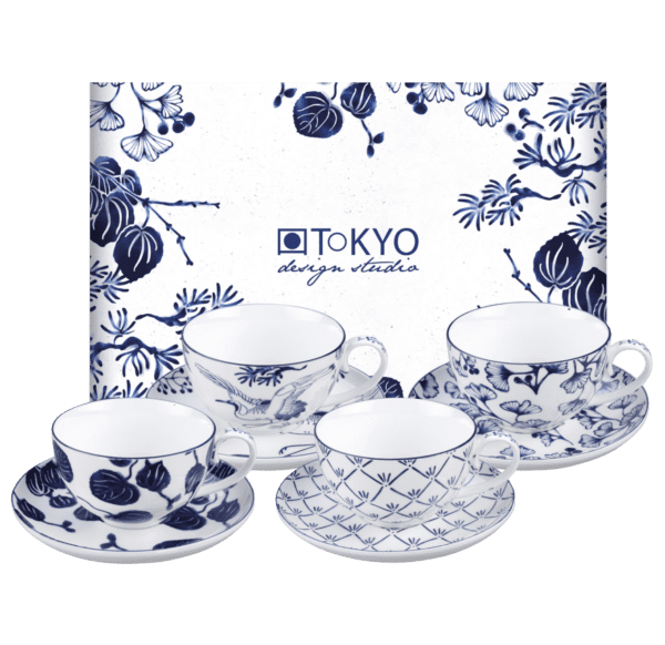 TOKYO DESIGN - COFFRET DE 4 TASSES AVEC SOUCOUPES BLEU